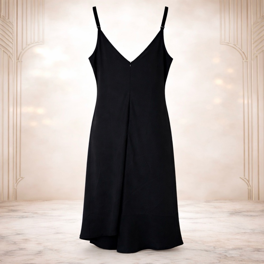 Evan Picone Vintage 80s Black V-Neck Mesh Strap Rhinestone Art Deco Dress Sz 16 - Picture 2 of 5